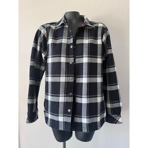 Orvis Shacket Sz L White Black Plaid  Pockets Cotton Snap Buttons Winter Fall